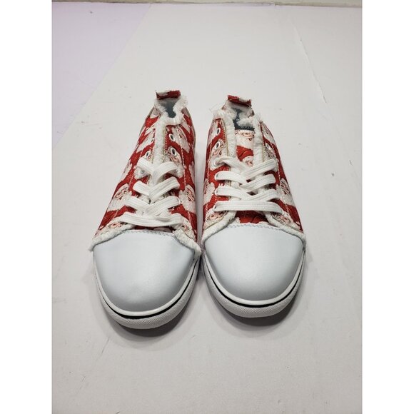 Azura Exchange Red Santa Claus Snowflake Print Flat Canvas Shoes Women Size 41 - Picture 1 of 9